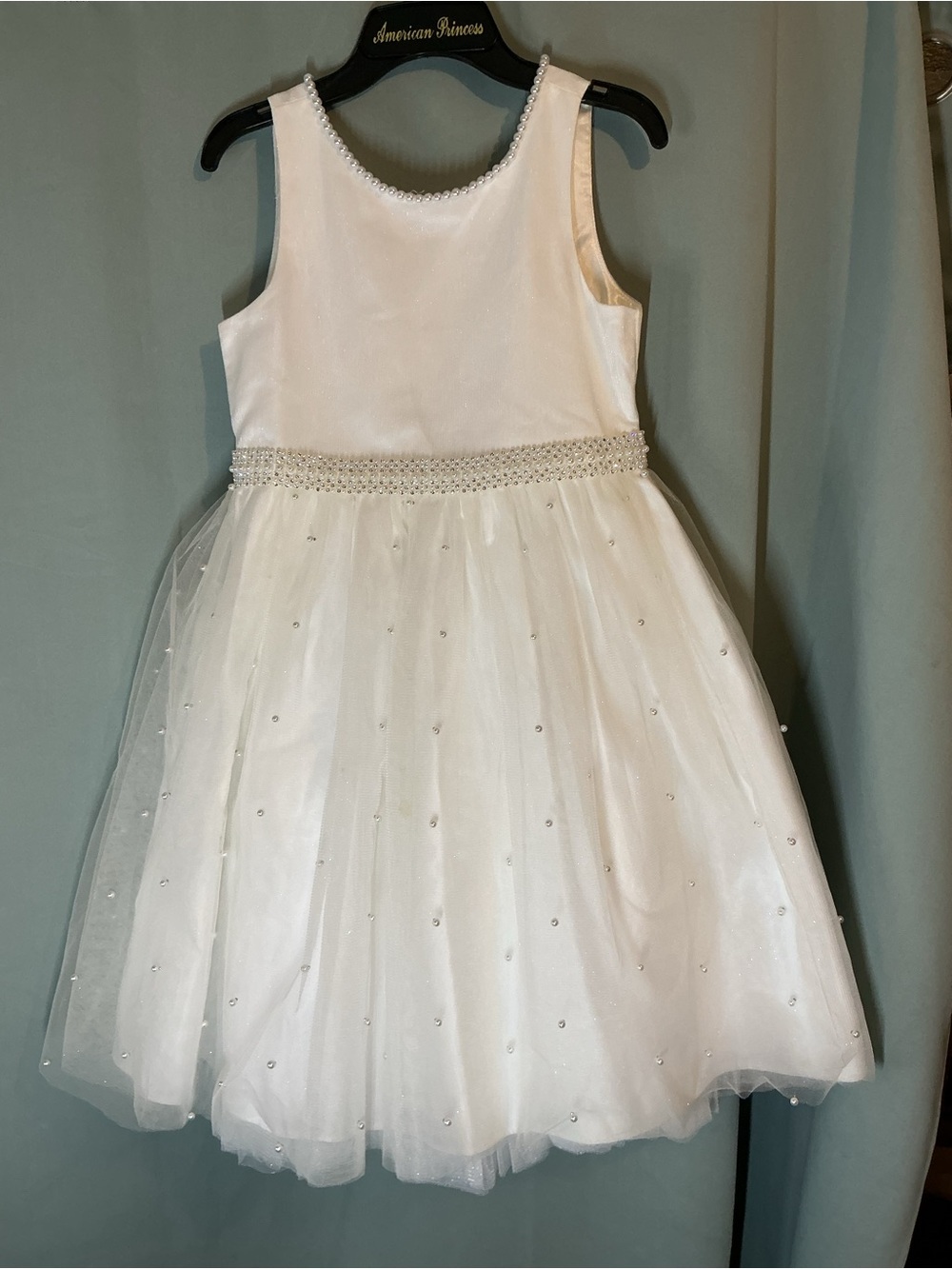 American Princess White Beaded Tulle Party Dress